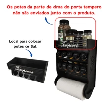 Porta Tempero de Parede 10 Potes com Local Para Colocar Potes de Sal e Cartela de Etiquetas - Preto - Visão 4