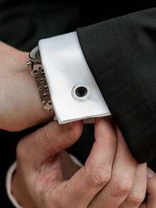 1 对黑色椭圆形水钻袖扣，抛光饰面经典商务时尚男士配饰 - 黑色 - 查看 2