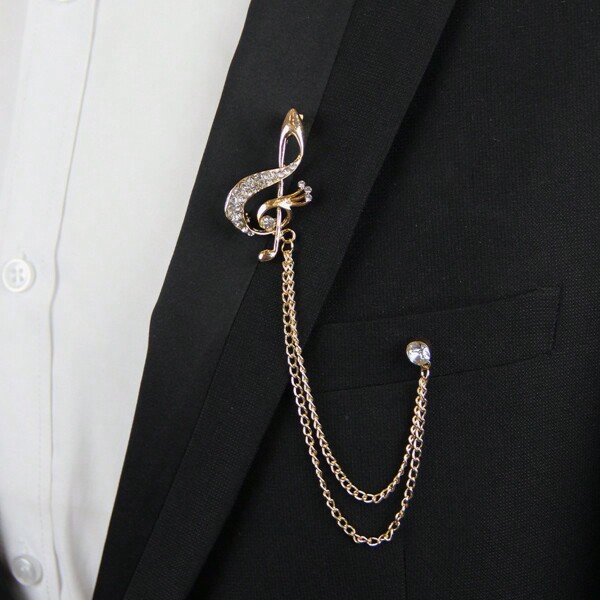 1 Stück Brosche in Musik-Note Form mit Strass-Verzierung, Herren Anzug Kette mit Quaste Brosche, Anstecknadel Accessoire, Schule