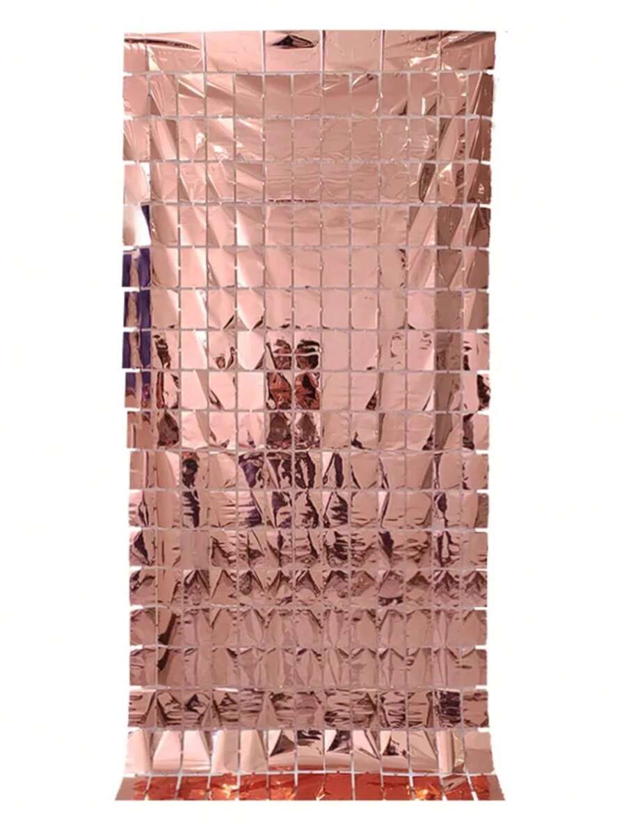 Pack Of 2 Metallic Square Curtains For Party (Choose Color) - Rose Gold - View 1