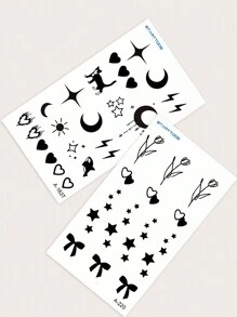 STARTTOOS 2 件装黑色爱心、新月、蝴蝶结、星形临时纹身贴纸，适用于手指、耳朵、身体小部位