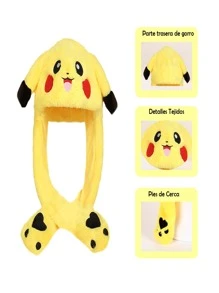 Gorro Pikachu Con Orejas Móviles De Conejo con Luz Led Divertido Muy Brillante y Para Toda Ocasión Eventos - Amarillo - Ver 2