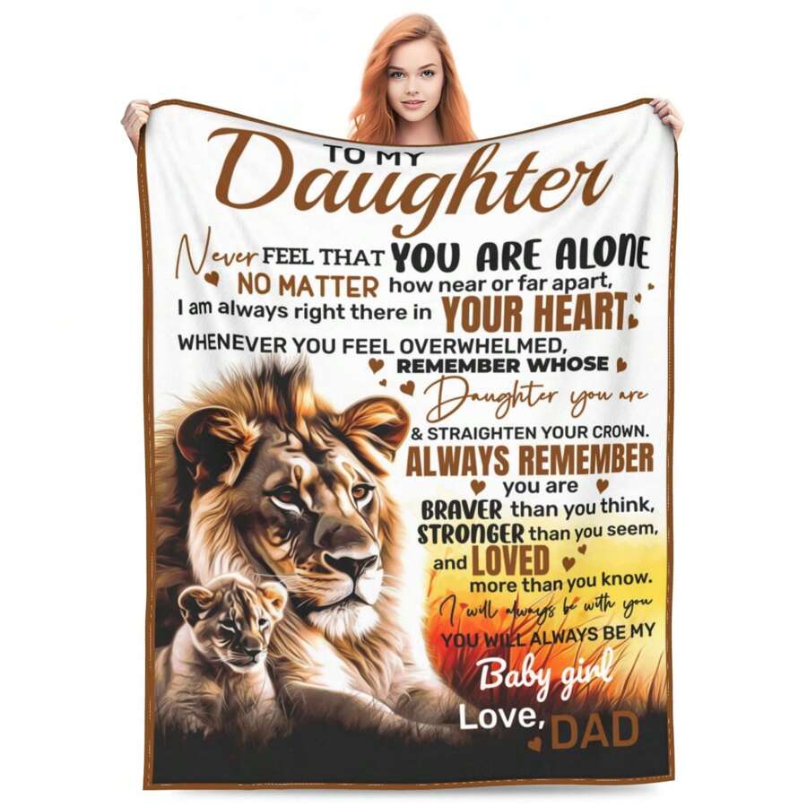 1pc Dad To Daughter Lion Print Blanket, Perfect Gift From Dads To Daughters - Multicolor - View 1