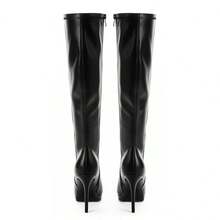Modatope Knee High Boots Women Round Toe 4 In Stiletto High Heel Long Boots Side Zipper Platform Boots - màu đen - Xem 5