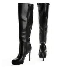 Modatope Knee High Boots Women Round Toe 4 In Stiletto High Heel Long Boots Side Zipper Platform Boots - màu đen - Xem 4