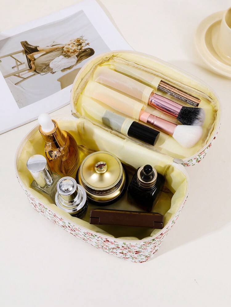 Large Capacity Portable Makeup Bag Foldable Storage Bag, Ideal For Traveling And Daily Use, Floral Pattern, Comes With Makeup Tools Organizer Makeup Bag Makeup Pouch Skincare Bag Toiletry Bag Packing Cubes, Travel Essentials Cruise Essentials Storage Makeup Organizer Makeup Case Makeup Travel Toiletry Organizer Essentials Gifts Storage Zipper Accessories,Gifts For Women,Christmas Gifts,Gift Ideas For Women