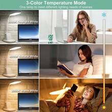 Hansang Desk Lamp With Wireless Charger, LED Desk Lamps For Home Office Eye-Caring CRI 85+, 3 Color Modes, Stepless Dimming Touch Table Lamp, Study Small White Lamp With Pen Holder For College Dorm - White - View 3