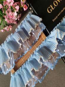 1 Yard Blue Double Layer Pleated Dot Mesh Lace Fabric Ribbon Silk Diy Gift Wrapping Material, For Women - Blue - View 12