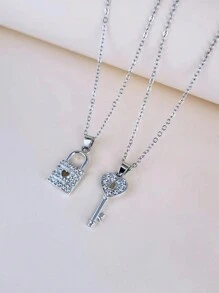 European And American Fashionable Key & Lock Combination Best Friends Forever Collarbone Necklace - White - View 1