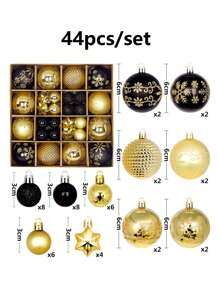 44pcs Gold-Black Christmas Tree Baubles,Christmas - Gold - View 4