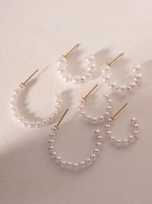 Uworld 1 đôi Linh hoạt Đồ trang trí Ngọc Trai giả khuyên tai đầy đủ Không thấm nước Mạ vàng 18K Thép không gỉ CC Hình dạng Vòng khuyên tai NỮ Hằng ngày Đồ trang trí - Nhiều màu - Xem 3