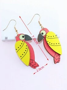 1 對異國情調鸚鵡鳥木質輕質吊式耳環
