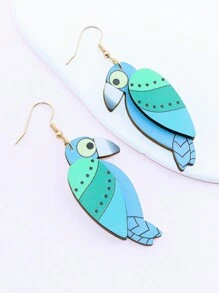 1 對異國情調鸚鵡鳥木質輕質吊式耳環