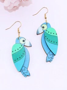 1 對異國情調鸚鵡鳥木質輕質吊式耳環
