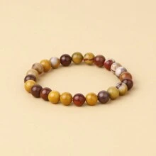 1pc Men's Beaded Bracelet 8mm Rhodonite Agate Healing Crystal Gem Bracelet Mala Yoga Meditation Jewelry Gifts For Women Men-Calm,Confidence,Protection,Success