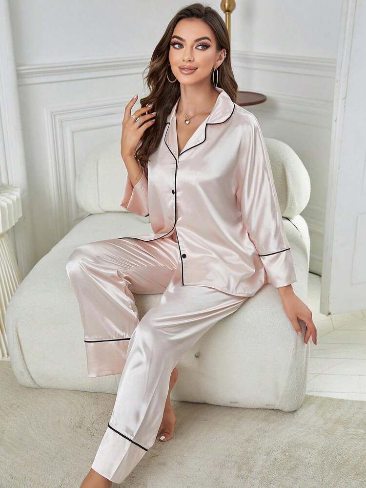 ルームウェア・パジャマ philme satin room wear ladies 女性用サテンパジャマ 2ピース ボタンダウン スリープウエア ルーム