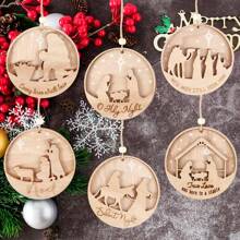 6Pcs Christian Christmas Ornaments Wood 3D Cut File Ornament Wooden Hanging Ornament Round Shaped Nativity Scene Keepsake for Xmas Tree, Birth of Jesus Decoration, Gift for Family Friend - one-size - View 1