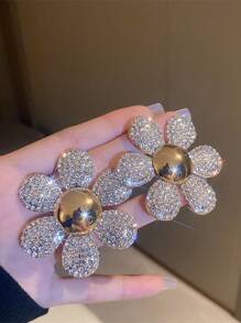 1pair Big Flower Multicolor Crystal Stud Earrings Suitable For Prom, Party, And Daily Wearing Valentines,Mom,Mother,Mother's Day,Gift - Yellow Gold - View 2