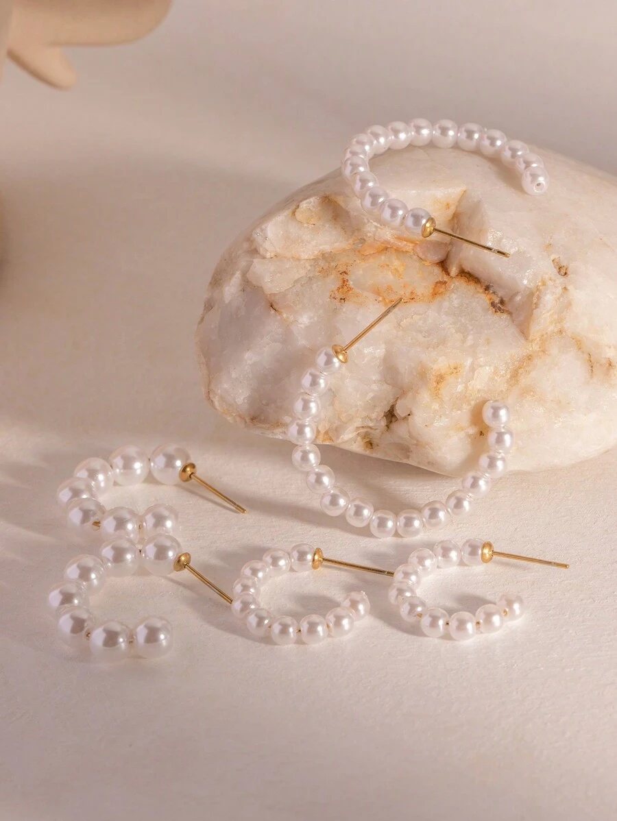 Uworld 1 đôi Linh hoạt Đồ trang trí Ngọc Trai giả khuyên tai đầy đủ Không thấm nước Mạ vàng 18K Thép không gỉ CC Hình dạng Vòng khuyên tai NỮ Hằng ngày Đồ trang trí - Nhiều màu - Xem 1