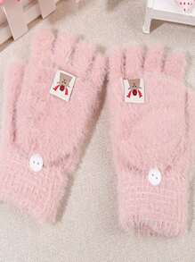 One Pair Unisex Solid Color Thickened Faux Cashmere Warm Gloves For Autumn/winter, Suitable For Outdoor Activities And Office Work - Pink - View 6