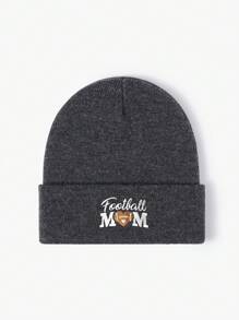 1入組男女款彈性針織帽,帶街頭風格,繡有“football Mom”字母,秋冬保暖y2k款頭套 - 深灰色 - 查看 7
