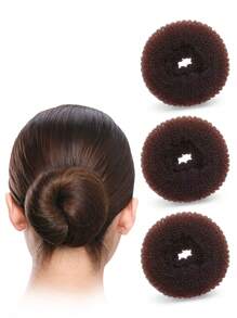 3pcs Brown Donut Shaped Hair Styling Tools For Women With Hairpins And Bun Maker - Mocha Brown - View 1