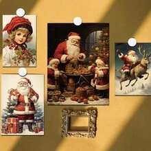 10入組/包復古聖誕卡牆面拼貼套件,塗鴉海報卡片郵件美學油畫和少女少年和學生宿舍的照片-完美的墻藝術桌面裝飾攝影道具 - 彩色 - 查看 6