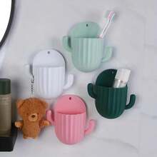 1 hộp đựng đồ treo tường hình xương rồng có hộp đựng đồ miễn phí có điều khiển từ xa di động cho phòng tắm, kệ đựng bàn chải đánh răng - Màu xanh Bạc hà - Xem 2