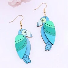 1 對異國情調鸚鵡鳥木質輕質吊式耳環