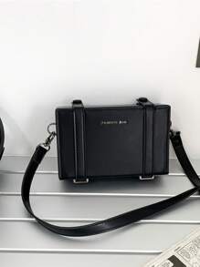 1pc White Simple Adjustable Strap Mini PU Box Crossbody Bag, Peach Tree Brand Christmas Men Bag Vacation Travel Essentials Dad Gifts Retro Bag Vintage Shoulder Bag Messenger Bag Tote Bag Side Bags For Men Funny Gifts Gifts For Men Valentine Day Black Bag Holiday Essentials Bag For Men Camping Sling Bag For Men Stickers Winter Back To School Valentines Gifts Valentine Gifts For Men Vintage Gift Bag Pack Cross Body Bag Spring Vintage Bags School Supplies - 黑色 - 查看 6