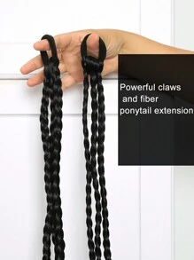 2入組黑色超長辮狀馬尾合成髮條,配有髮帶,自然直編馬尾延伸 - 黑色 - 查看 8