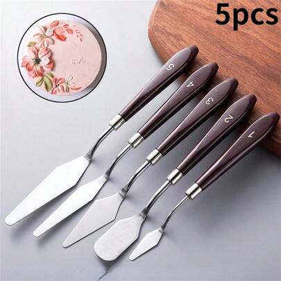 5PCS/set Stainless Steel Cake Spatula Set - Buttercream Fondant Decorating Tools For Smooth Icing Pastry DIY Cake Decoration Angled Blade Cranked Palette Knife Cutter Scraper Filling Tool