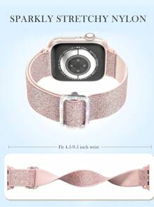 Sparkly Stretchy Nylon Band Compatible With Apple Watch Band 38/40/41/42/44/45/46/49mm, Bling Elastic Nylon Straps Shiny Cute Glitter Women Replacement Sport Solo Loop Wristband Compatible With Apple Watch Series Ultra/10/9/SE/8/7/6/5/4/3/2/1