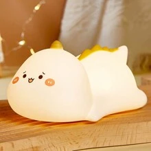 1pc Cartoon Little Dinosaur Silicone Night Light, 3 Levels Timing Patting Night Lamp - White - View 5