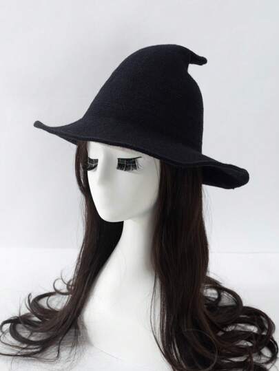 1 件黑色针织巫婆帽，可折叠和存放，万圣节、秋冬季流行哥特式风格，适合万圣节派对