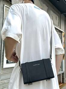 1pc White Simple Adjustable Strap Mini PU Box Crossbody Bag, Peach Tree Brand Christmas Men Bag Vacation Travel Essentials Dad Gifts Retro Bag Vintage Shoulder Bag Messenger Bag Tote Bag Side Bags For Men Funny Gifts Gifts For Men Valentine Day Black Bag Holiday Essentials Bag For Men Camping Sling Bag For Men Stickers Winter Back To School Valentines Gifts Valentine Gifts For Men Vintage Gift Bag Pack Cross Body Bag Spring Vintage Bags School Supplies - 黑色 - 查看 1