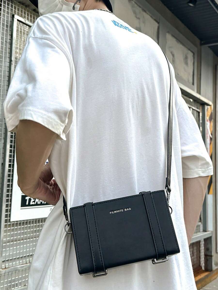 1pc White Simple Adjustable Strap Mini PU Box Crossbody Bag, Peach Tree Brand Christmas Men Bag Vacation Travel Essentials Dad Gifts Retro Bag Vintage Shoulder Bag Messenger Bag Tote Bag Side Bags For Men Funny Gifts Gifts For Men Valentine Day Black Bag Holiday Essentials Bag For Men Camping Sling Bag For Men Stickers Winter Back To School Valentines Gifts Valentine Gifts For Men Vintage Gift Bag Pack Cross Body Bag Spring Vintage Bags School Supplies - 黑色 - 查看 1