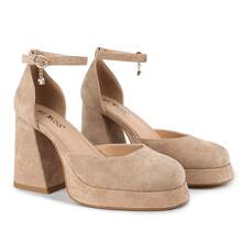 ISNOM Platform Chunky Heels For Women Ankle Strap Pumps - 杏色 - 查看 1