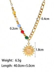Uworld 1個18k鍍金時尚個性化太陽形天然石項鍊,適合女性日常佩戴 - 彩色 - 查看 11
