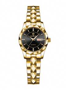 BINBOND 奢华金色石英表 女士时尚女表 防水夜光不锈钢商务休闲商务日期显示女士水钻石英表 - 黑色 - 查看 4