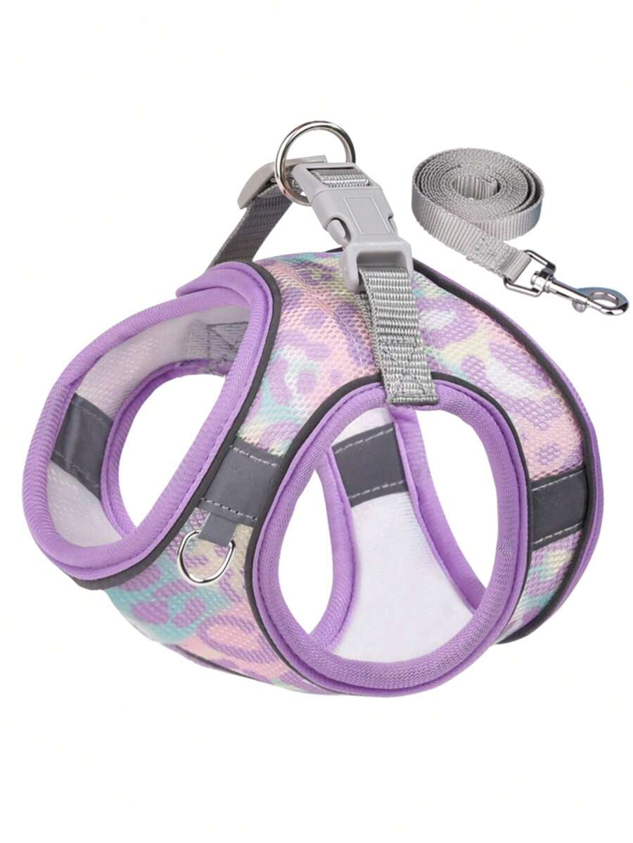 反光狗狗胸帶連牽繩,可調節胸帶背心透氣項圈適用於小型大型犬 - 紫色 - 查看 1