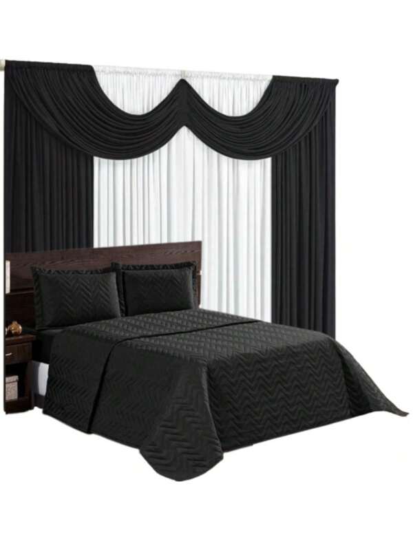 Kit Cortina 2 metros + Cobre leito Casal Padrão 03 peças