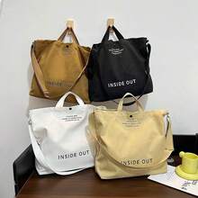 休閒大容量時尚肩包,字母印花拉鍊時尚手提包,帶可調節帶的斜挎包、單肩包、側背包,適用於旅行、通勤、假日必需品,輕便攜帶大學學生的背包、書包、學生背包,夏日送禮給男友的禮物 - 黑色 - 查看 2