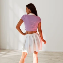 Set Falda tableada y blusa crop top falda tableada corta y camiseta con cuello coquette conjunto de falda bicolor - Lila Púrpura - Ver 4