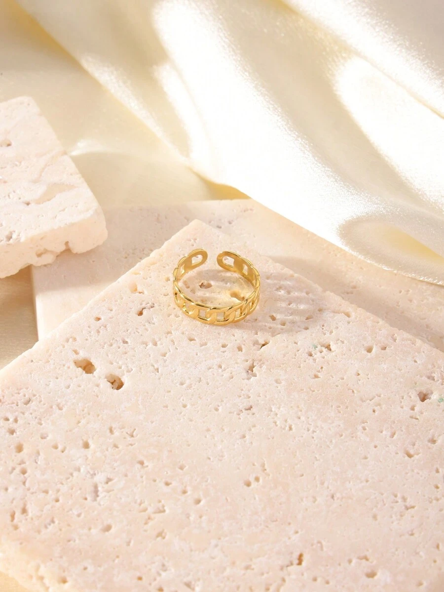 1pc Personalized Crossed Lines Design Hollow Out Stainless Steel Open Ring, Suitable For Daily Wear - Gold - View 1