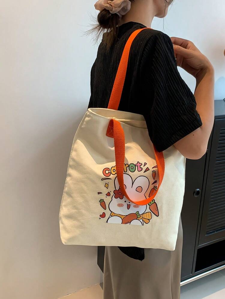 2023新款卡通動物印花時尚帆布手提袋 - 白色 - 查看 2