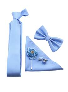 5入組男士商務時尚格紋領帶&蝴蝶結&口袋巾&袖扣&胸針整套套裝,適用於婚禮、慶祝活動及日常佩戴 - 查看 1