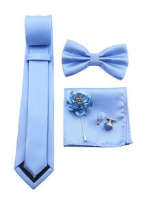 5入組男士商務時尚格紋領帶&蝴蝶結&口袋巾&袖扣&胸針整套套裝,適用於婚禮、慶祝活動及日常佩戴 - 查看 2