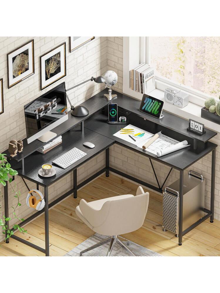Huuger 55 Inch Computer Desk With Power Outlets And LED Lights, Gaming Desk With 4 Drawers, Office Desk With Monitor Stand, Study Work Home Office, White - Tamaño 55 Inch - Color White | Guatemala - View #5
