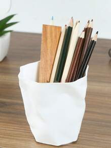 1pc/2pcs White Creative Artistic Personalized Pencil Holder, Study Stationery Storage Bucket, Minimalist Makeup Brush Holder, Or Garbage Bin Back To School - Black - View 3
